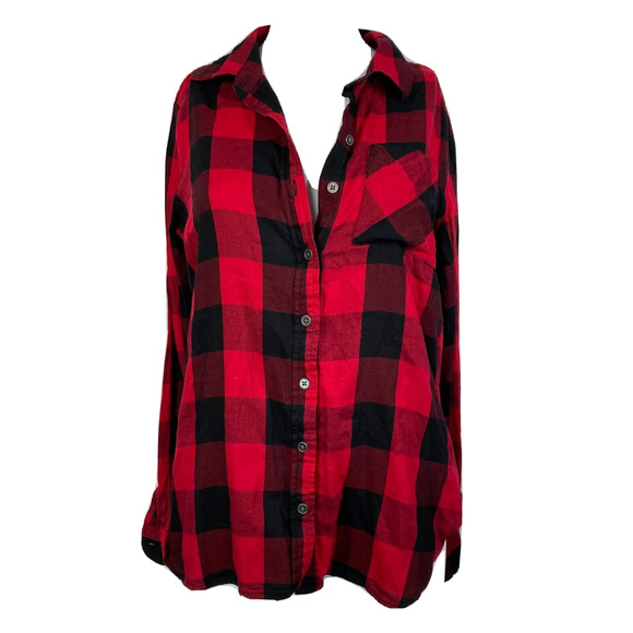 True Craft Shirt Womens Sz M Red Black Buffalo Check Cotton Flannel Button Up‎ - Picture 1 of 10